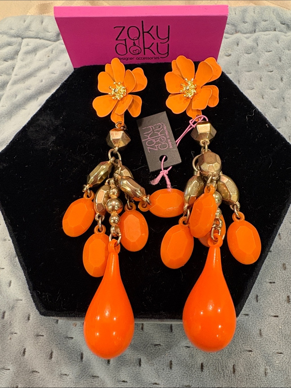Bright Orange Floral Statement Drop Earrings